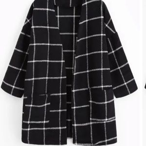ZAFUL Patched Pockets Open Front Plaid Longline Coat size small
